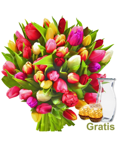 Tulpen im Bund mit Vase & Ferrero Rocher