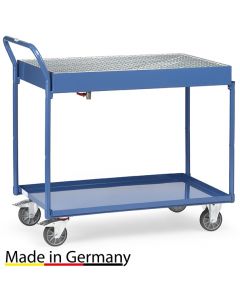 Tischwagen mit 2 Stahlblechwannen und Ablasshahn (300kg)