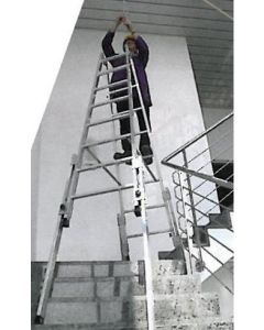 Aluminium-Stehleiter, treppengängig, mit vier nach unten ausschiebbaren Holmverlängerungen