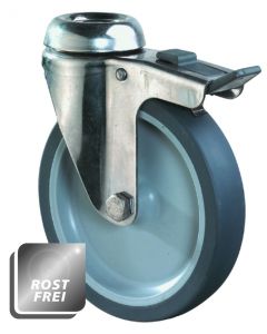 Rostfreie Apparate-Lenkrolle Ø 100 mm 60 kg mit Feststeller und Rückenloch