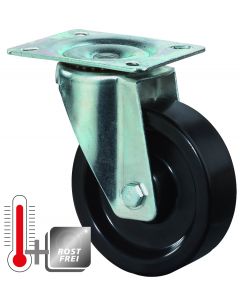 Lenkrolle (rostfrei und temperaturbeständig bis 270°) mit thermoplastischen Rad in schwarz Ø 100 mm und 130 kg