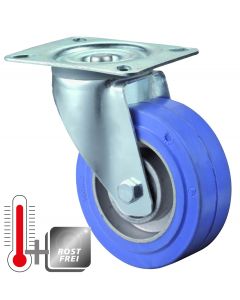 Lenkrolle (rostfrei und temperaturbeständig bis 250°) mit Gummibereifung in blau Ø 100 mm und 100 kg