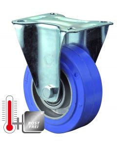 Bockrolle (rostfrei und temperaturbeständig bis 250°) mit Gummibereifung in blau Ø 100 mm und 100 kg