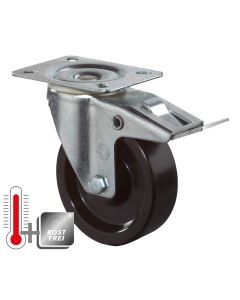 Lenkrolle mit Feststeller (rostfrei und temperaturbeständig bis 270°) mit thermoplastischen Rad in schwarz Ø 100 mm und 130 kg
