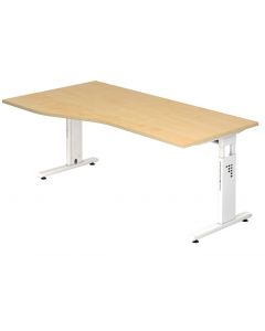 Schreibtisch 180x100 cm mit C-Fuß-Gestell in weiß, Platte rechts oder links montierbar 