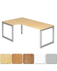 Schreibtisch L-Form mit optisch schwebender Tischplatte 200x120 cm, Gestell silber 