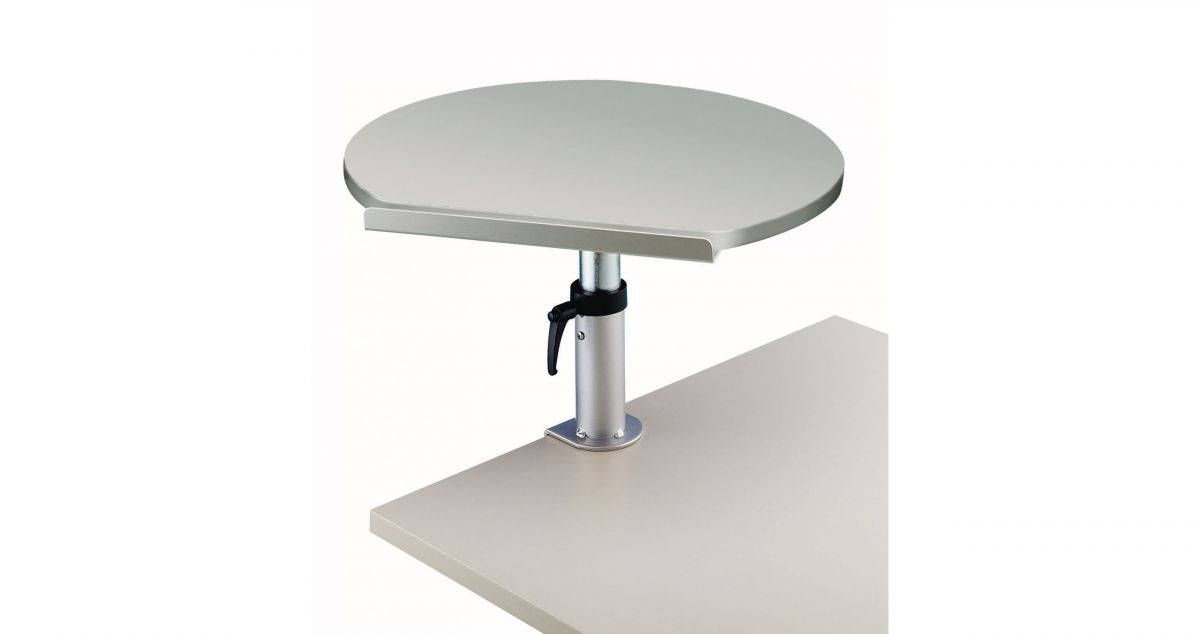 Tischpult mit neigbarer Platte und Klemmfuß grau