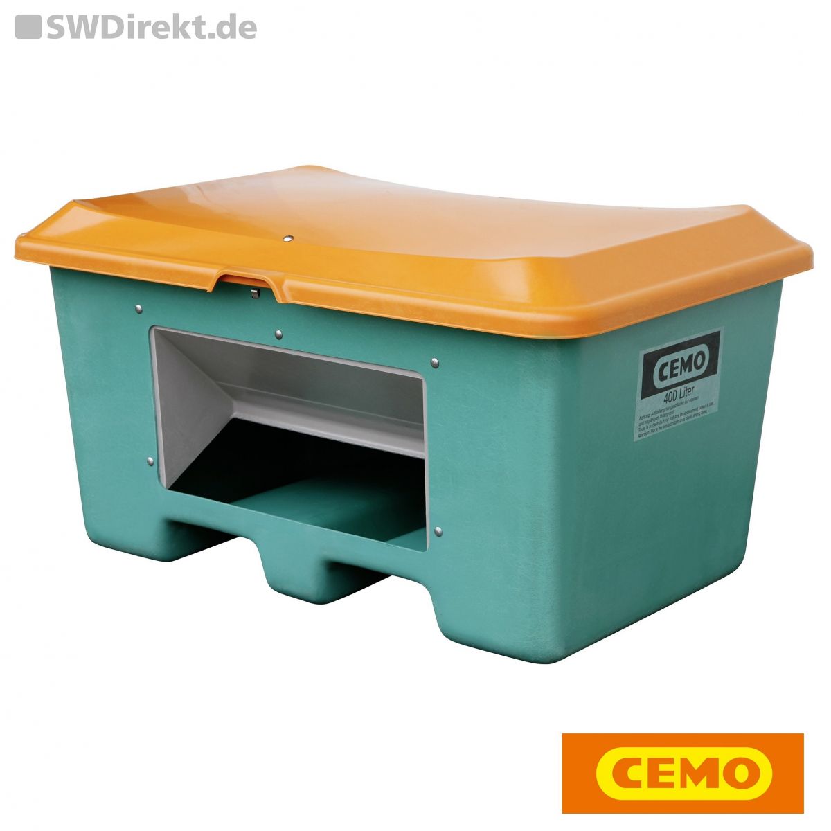 CEMO Streugutbehälter Plus 3 grün für 400 l mit Entnahmeöffnung, unterfahrbar