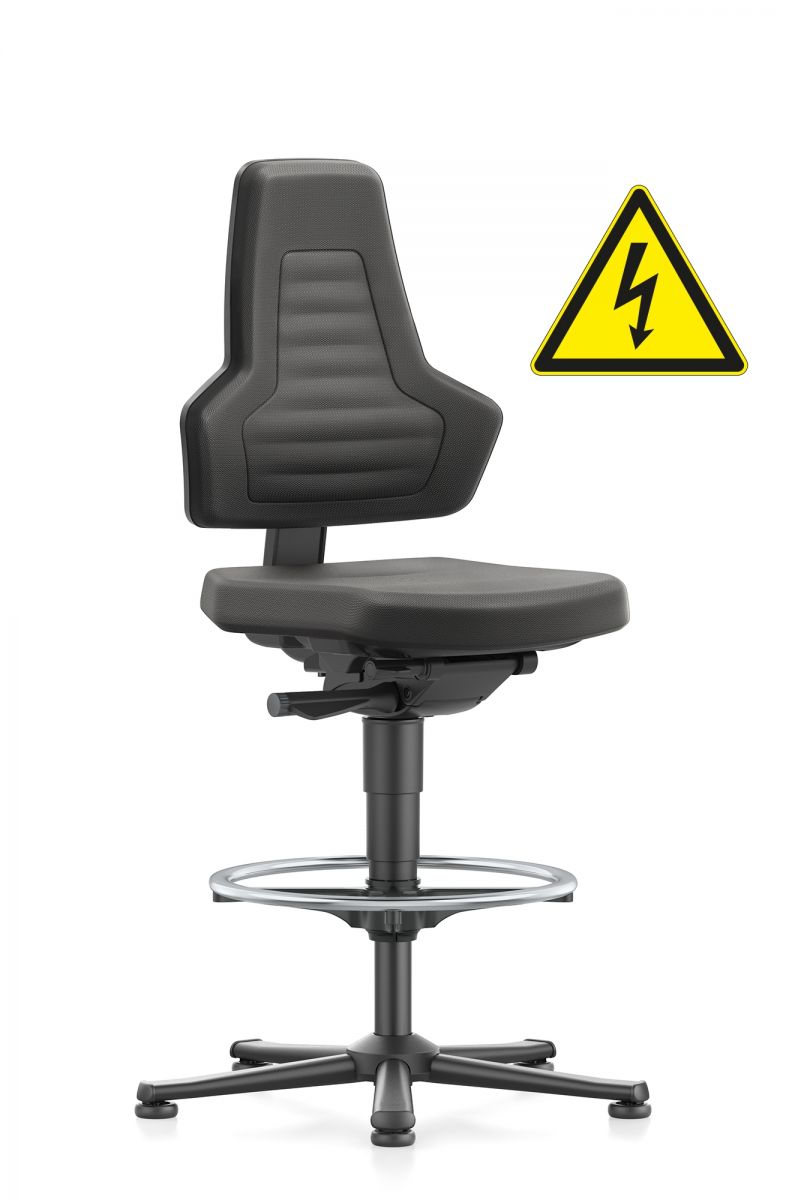 ESD Industriestuhl Nexxit 3 ohne Griffe mit Gleitern und Fußring und Sitz aus Supertec