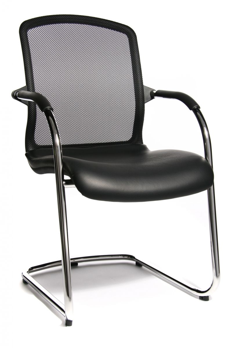 Besucherstuhl Open Chair 100 (VE = 2 Stück) Leder schwarz