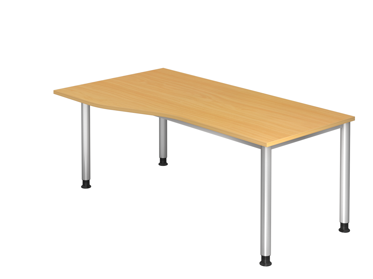 Schreibtisch 180x100 cm mit 4 Füßen Dekor Buche, rechts oder links montierbar 