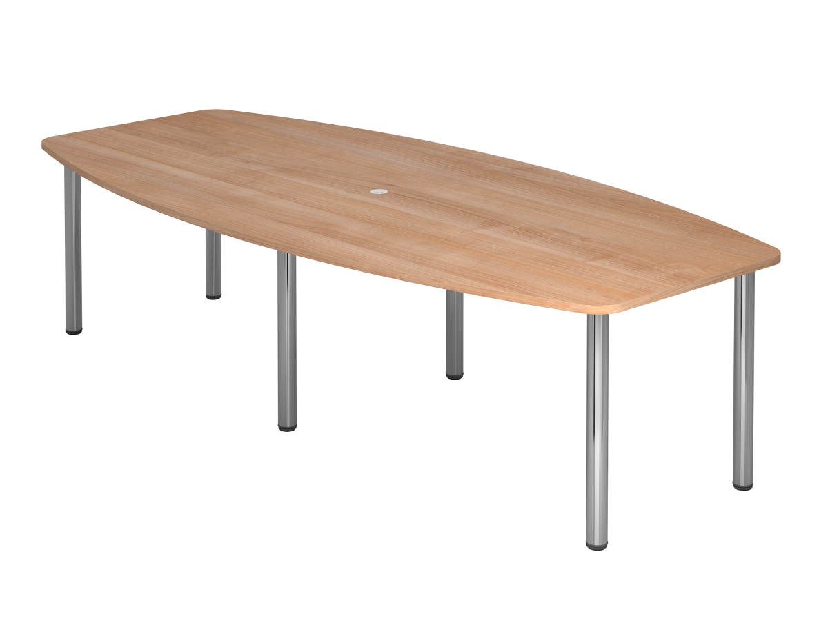 Konferenztisch für 10 Personen auf verchromten Füßen Tischplatte Nußbaum Dekor