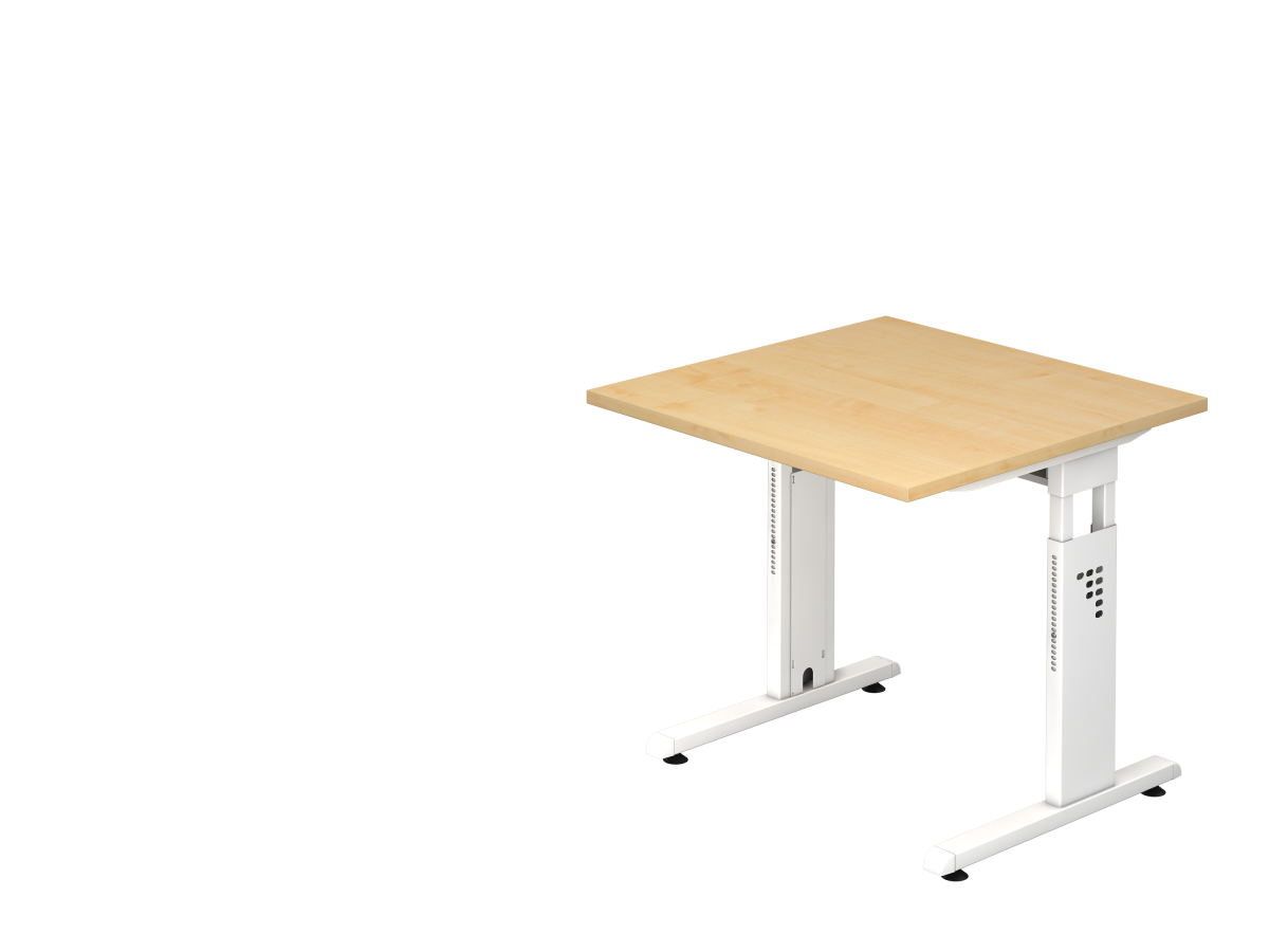 Schreibtisch 80x80 cm mit C-Fuß-Gestell weiß, Platte Ahorn Dekor