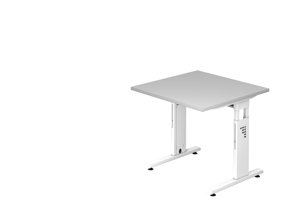 Schreibtisch 80x80 cm mit C-Fuß-Gestell weiß, Platte grau