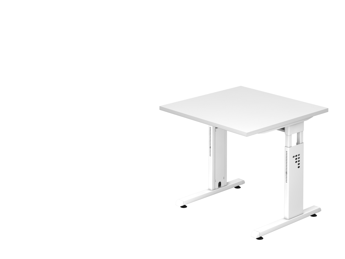 Schreibtisch 80x80 cm mit C-Fuß-Gestell weiß, Platte weiß