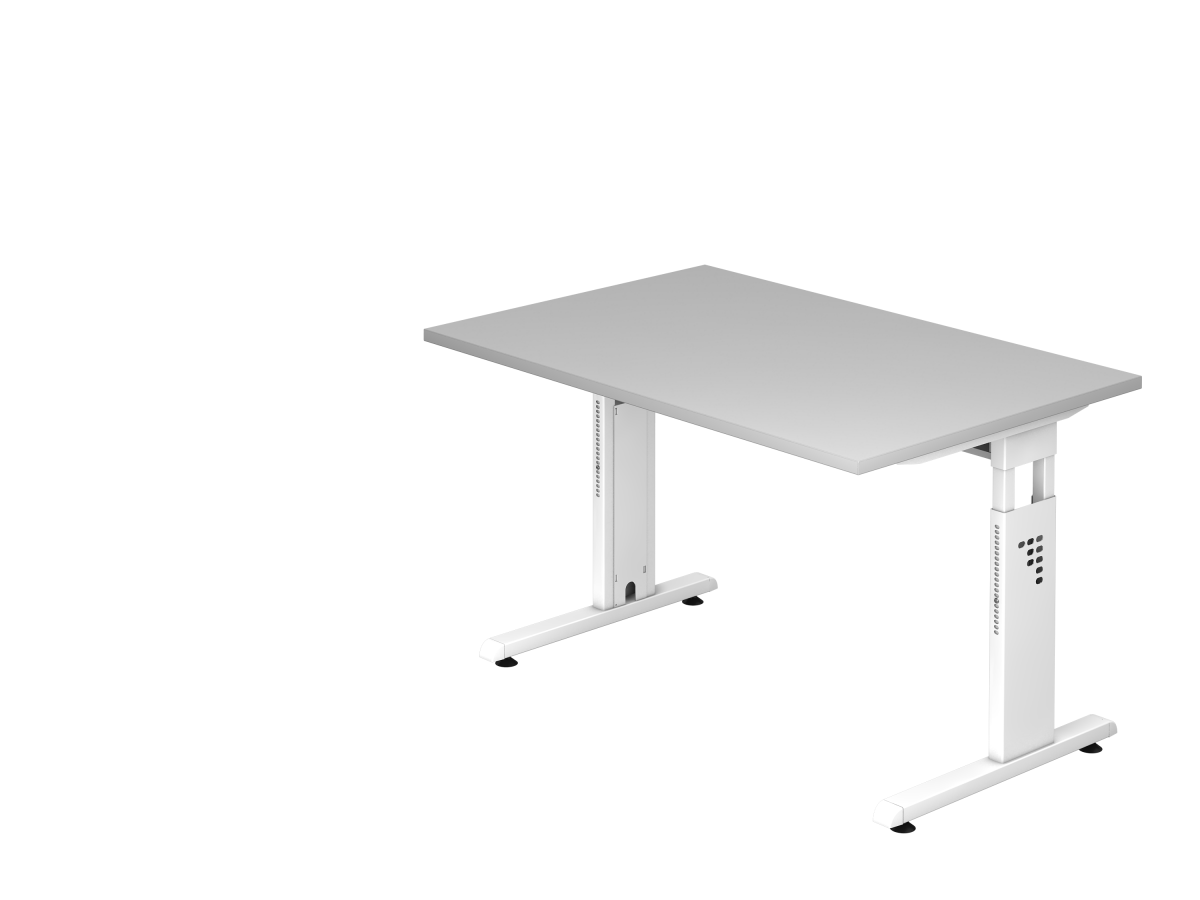 Schreibtisch 120x80 cm mit C-Fuß-Gestell weiß, Platte grau