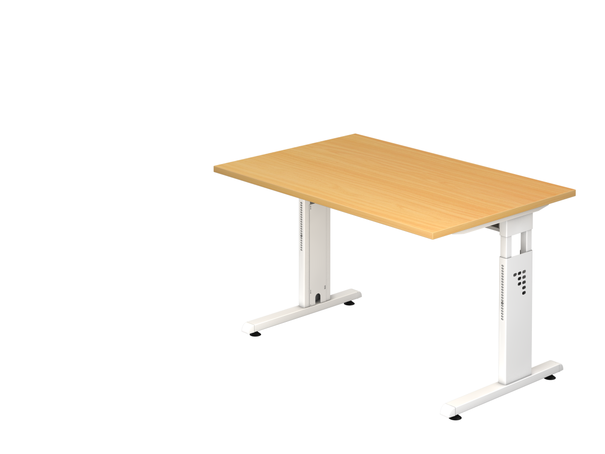 Schreibtisch 120x80 cm mit C-Fuß-Gestell weiß, Platte Buche Dekor