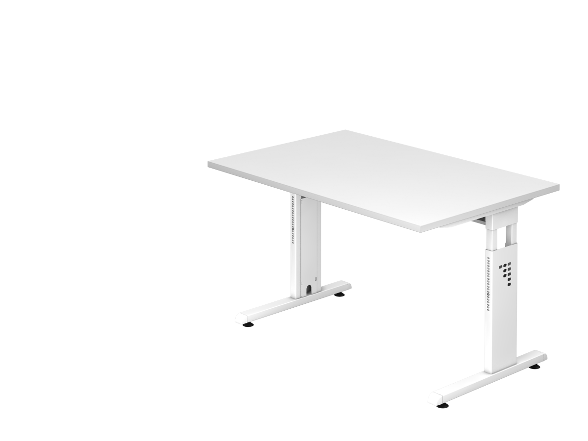 Schreibtisch 120x80 cm mit C-Fuß-Gestell weiß, Platte weiß