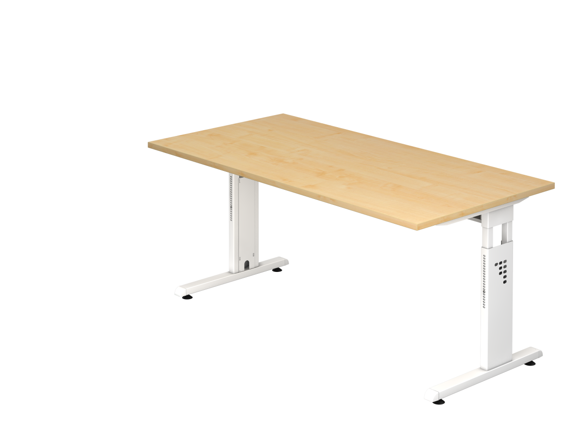 Schreibtisch 160x80 cm mit C-Fuß-Gestell weiß, Platte Ahorn Dekor