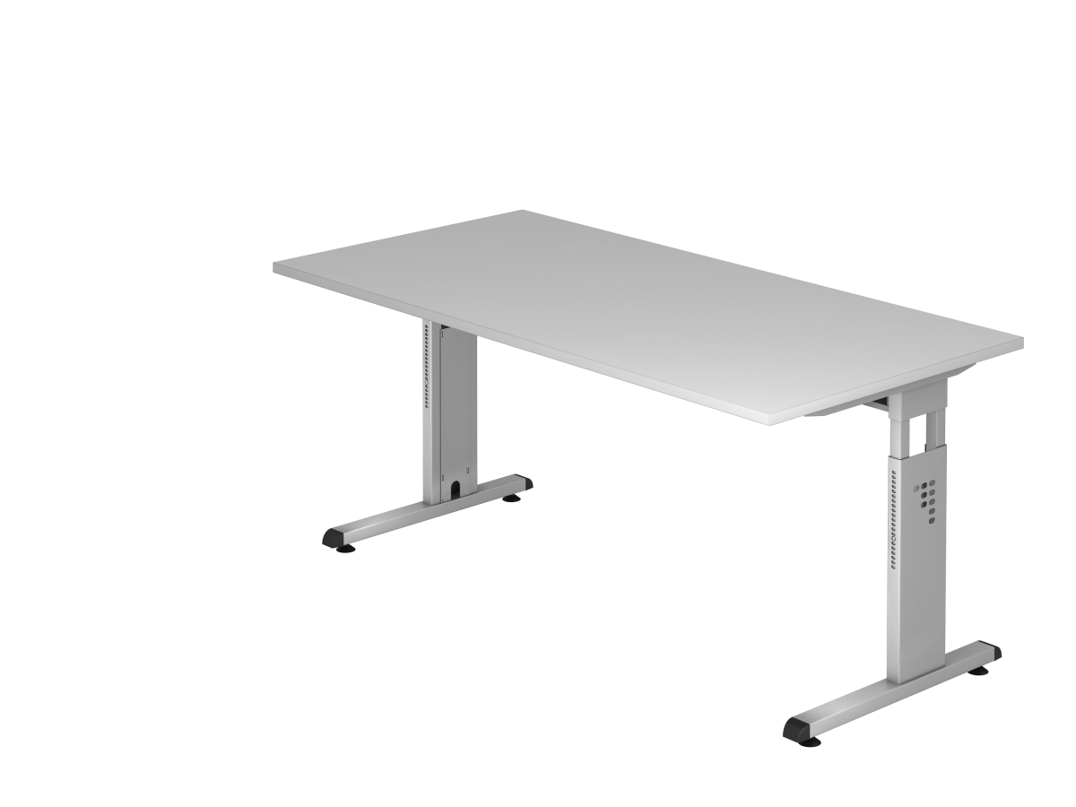 Schreibtisch 160x80 cm mit C-Fuß-Gestell silber, Platte grau