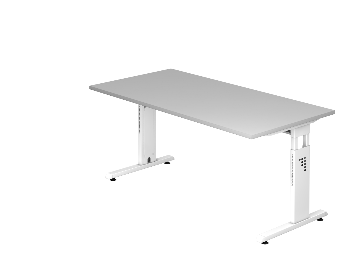 Schreibtisch 160x80 cm mit C-Fuß-Gestell weiß, Platte grau