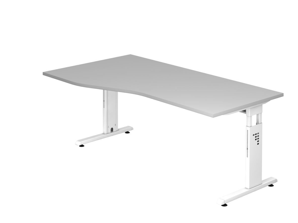 Schreibtisch 180x100 cm mit C-Fuß-Gestell in weiß, Platte grau rechts oder links montierbar 