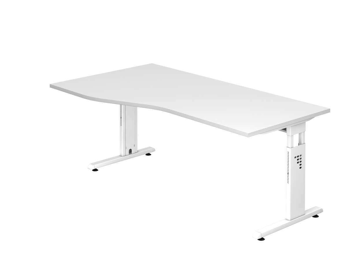 Schreibtisch 180x100 cm mit C-Fuß-Gestell in weiß, Platte weiß rechts oder links montierbar 