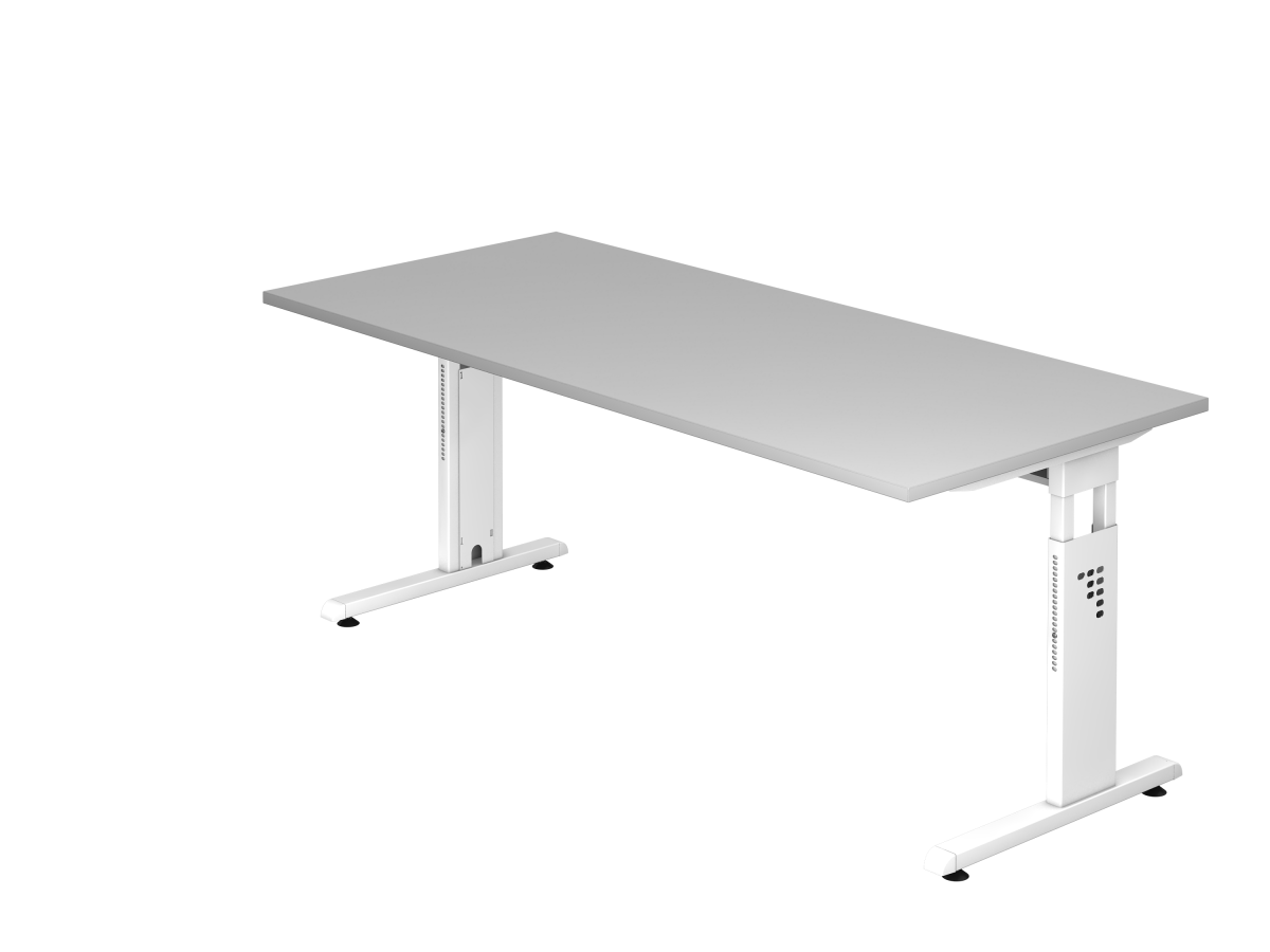 Schreibtisch 180x80 cm mit C-Fuß-Gestell weiß, Platte grau