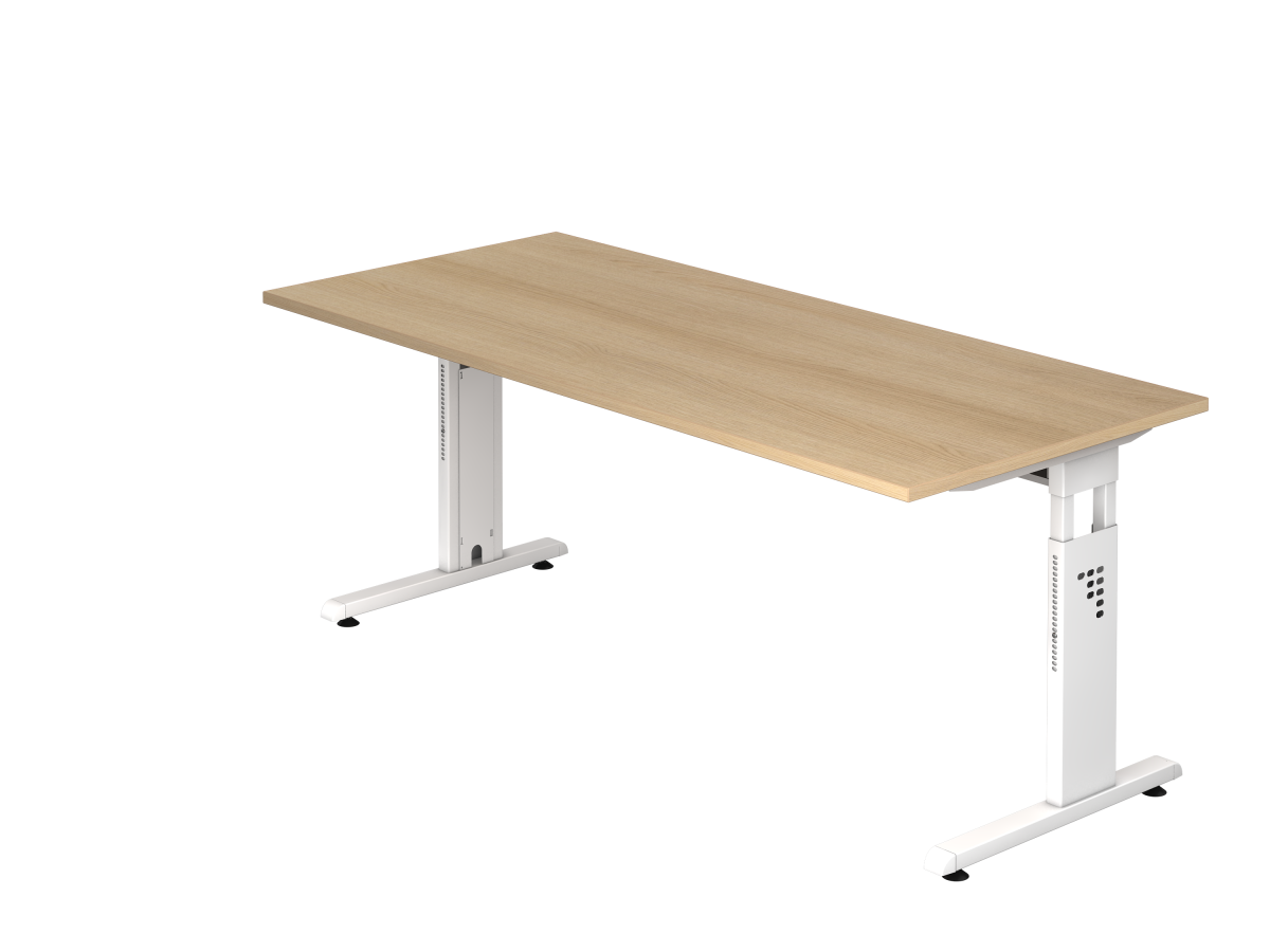 Schreibtisch 180x80 cm mit C-Fuß-Gestell weiß, Platte Eiche Dekor
