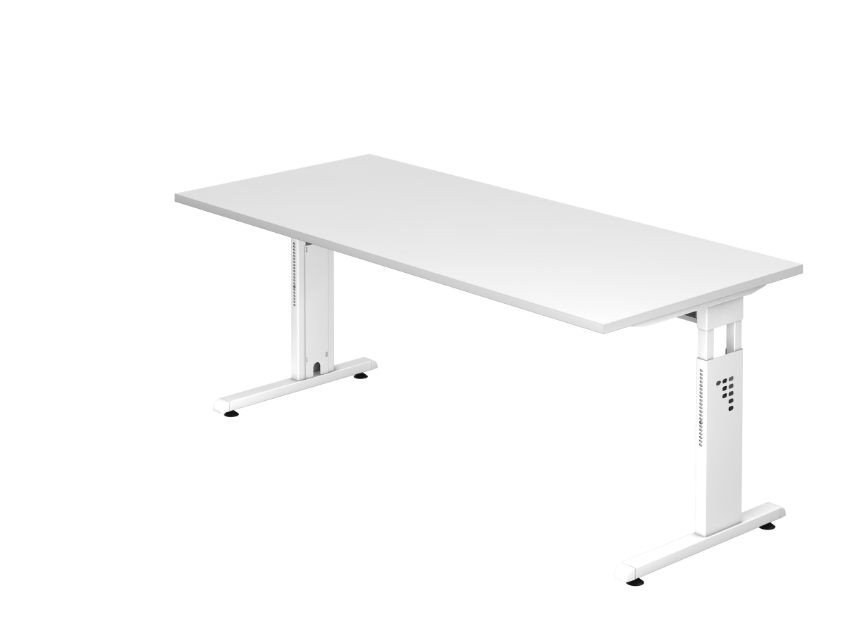 Schreibtisch 180x80 cm mit C-Fuß-Gestell weiß, Platte weiß