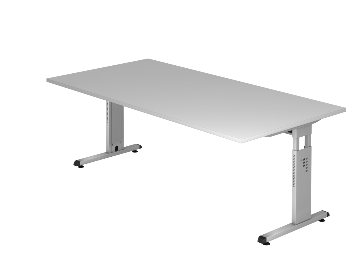 Schreibtisch 200x100 cm mit C-Fuß-Gestell silber, Platte grau