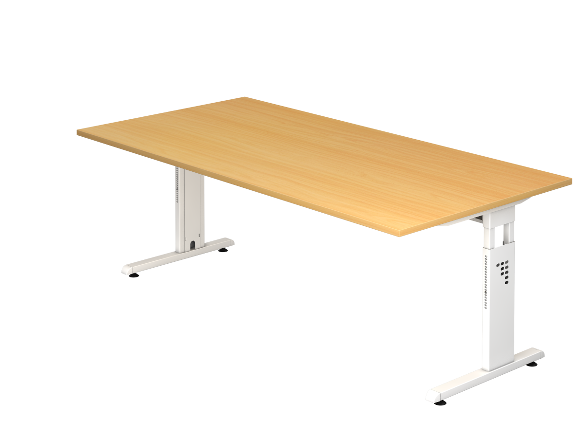 XXL Schreibtisch 200x100 cm mit T-Fuß-Gestell weiß, Platte Buche Dekor