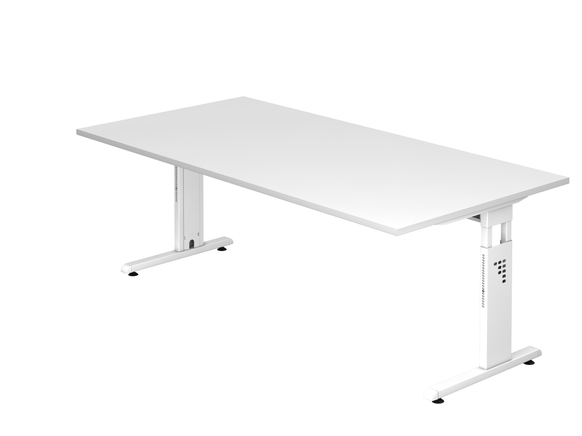 XXL Schreibtisch 200x100 cm mit T-Fuß-Gestell weiß, Platte weiß