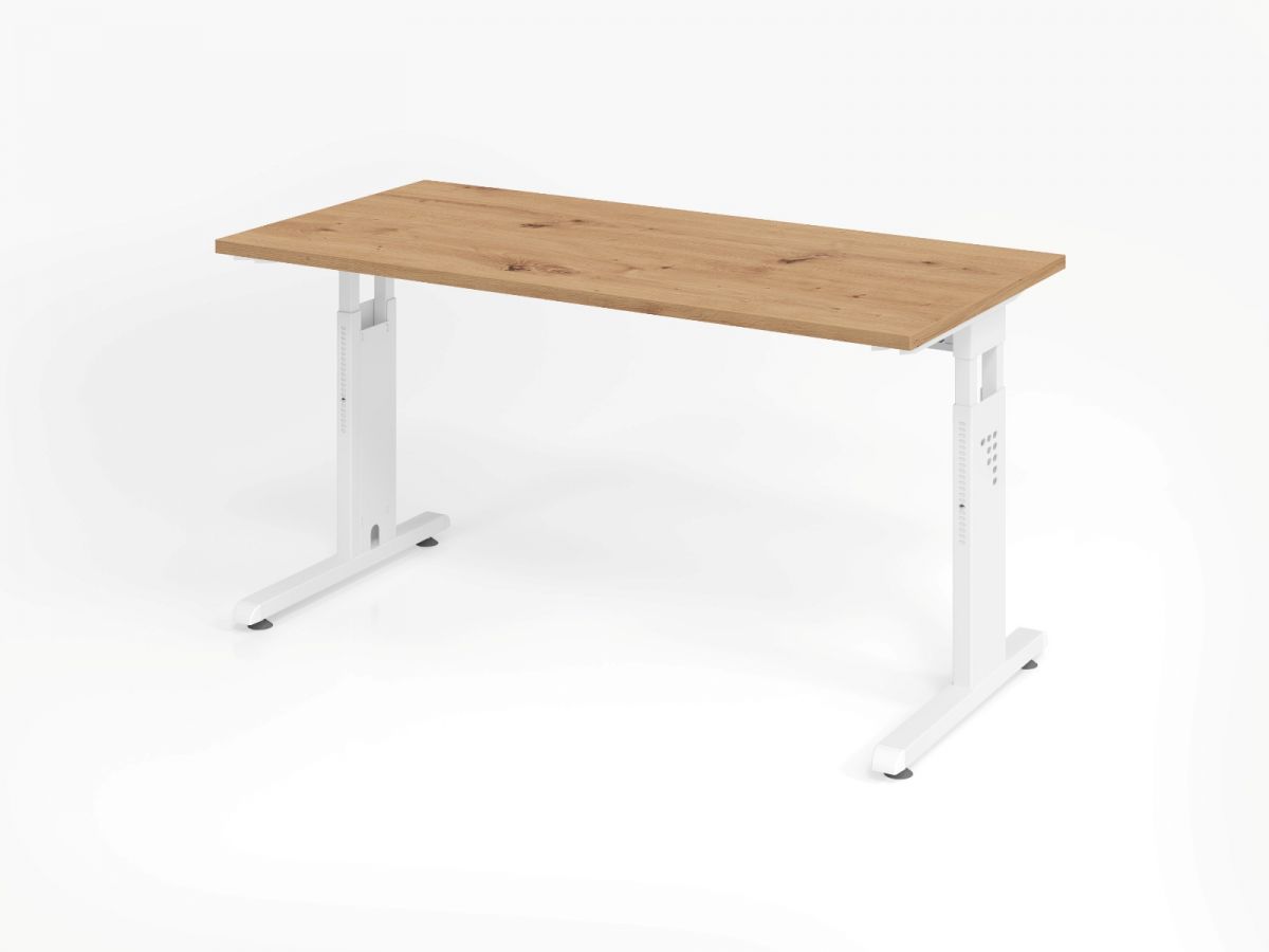 Schreibtisch VOS „Mini-Office“ Asteiche mit Plattenmaß von 140x67,2 cm Gestellfarbe Weiß