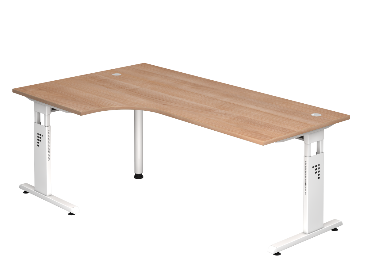 Schreibtisch L-Form 200x120 cm li/re montierbar, inkl. 2 Kabeldosen Nußbaum Dekor