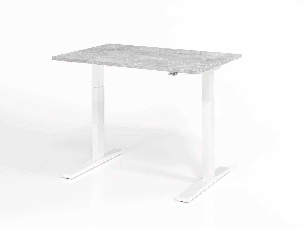 Arbeitstisch elektrisch höhenverstellbar Basic mit 2 Tast-Schalter 120x80 cm, Tischplatte Beton Dekor, Gestell weiß